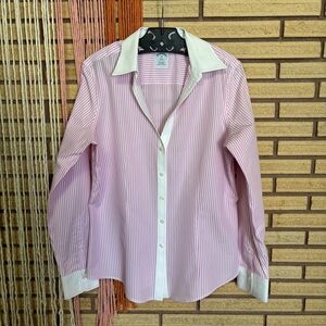 Pink Striped Button-Down Shirt - 10P - Brooks Brothers - Women's Blouse - Top
